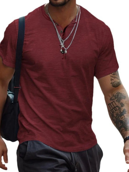 Men's Button Henley Collar Polo Shirt - White