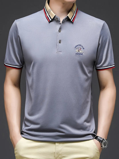 Men's Striped Collar Short Sleeve Polo Shirt - Black
