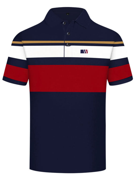 Men's Color Block Short Sleeve Polo Shirt - Navy