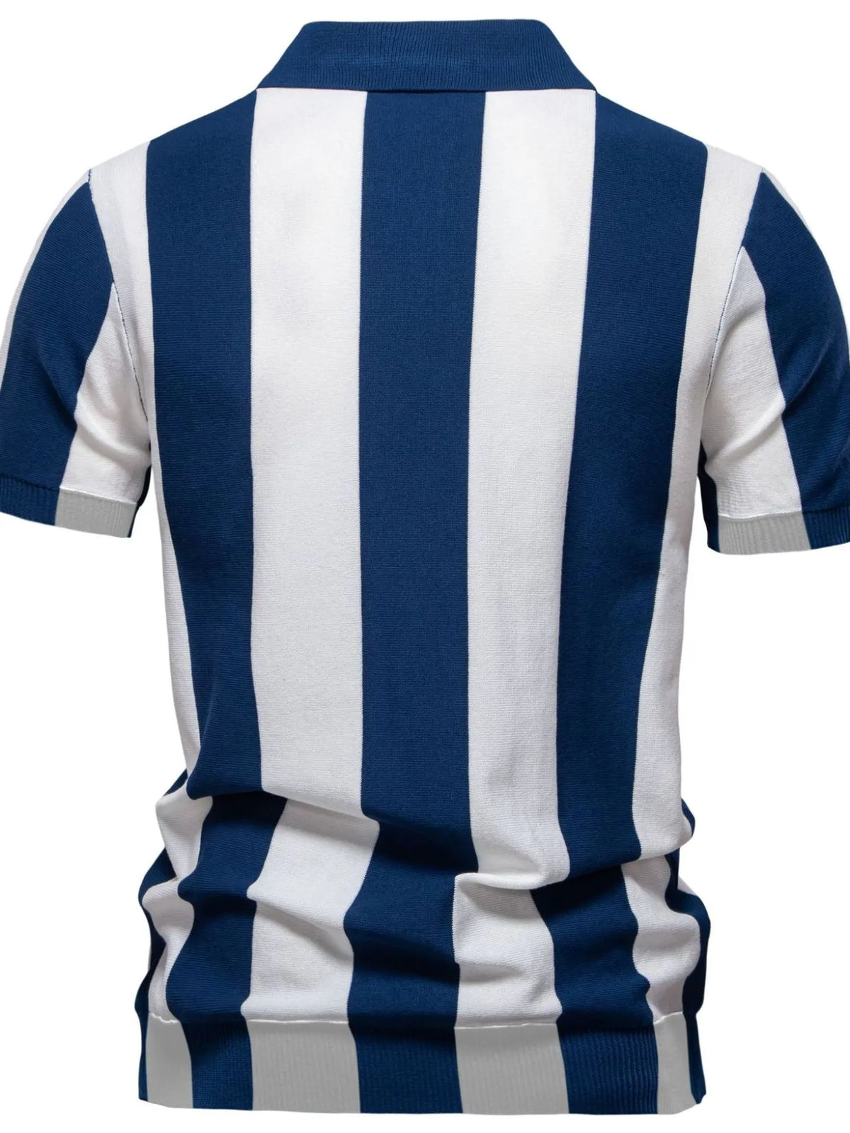 Men's Classic Striped Zip Collar Polo Shirt - Peacock  Blue