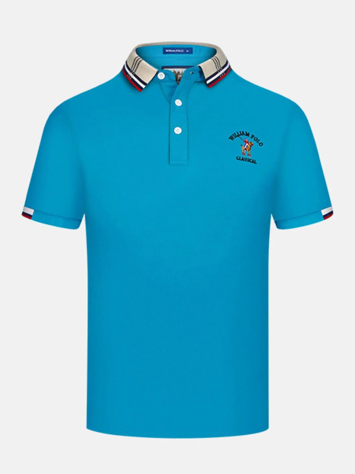 Men's Striped Collared Short Sleeve Embroidered Polo Shirt - White