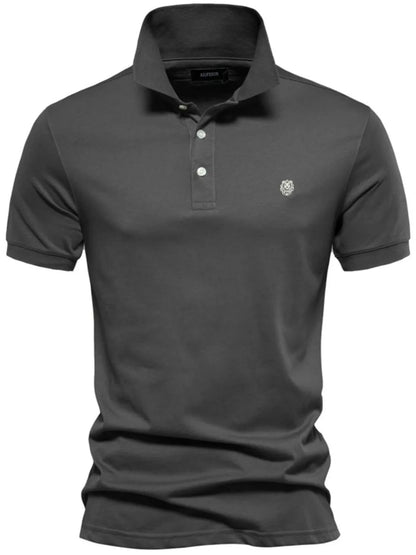 Men's Embroidered Collared Short Sleeve Polo Shirt - Peacock  Blue