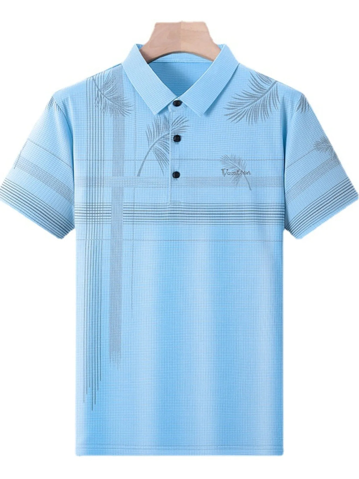 Men's Palm Leaf Print Short Sleeve Polo Shirt - Light Blue