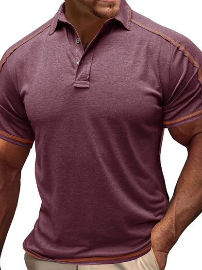 Men's Collared Neck Polo Shirt with Contrast Piping - Khaki