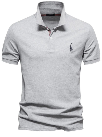 Men's Giraffe Embroidered Short Sleeve Polo Shirt - Moss