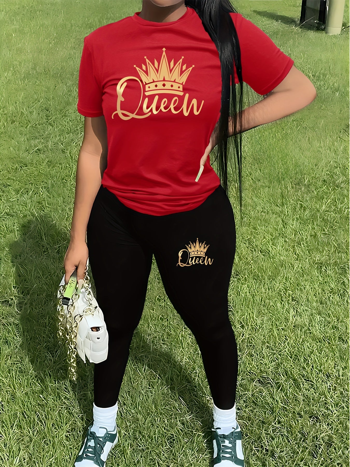Two-Piece Crown “Queen” Print Set for Women