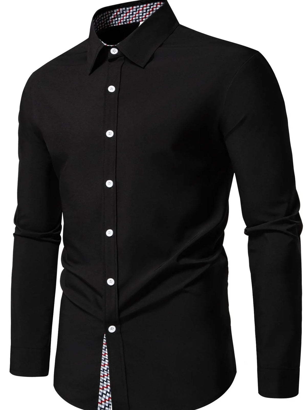 Men's Button-Down Shirt with Checkered Contrast Trim | DCDesigns
