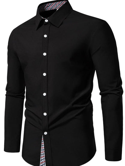 Men's Button-Down Shirt with Checkered Contrast Trim | DCDesigns