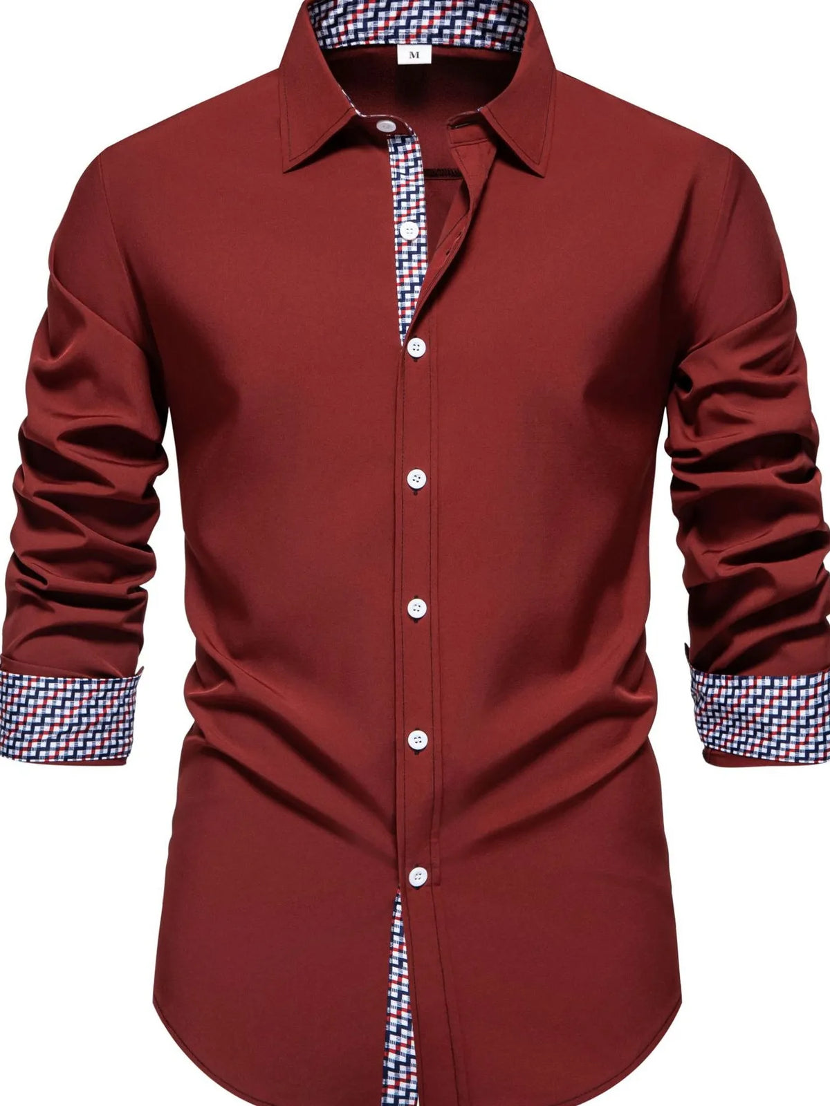 Men's Button-Down Shirt with Checkered Contrast Trim | DCDesigns