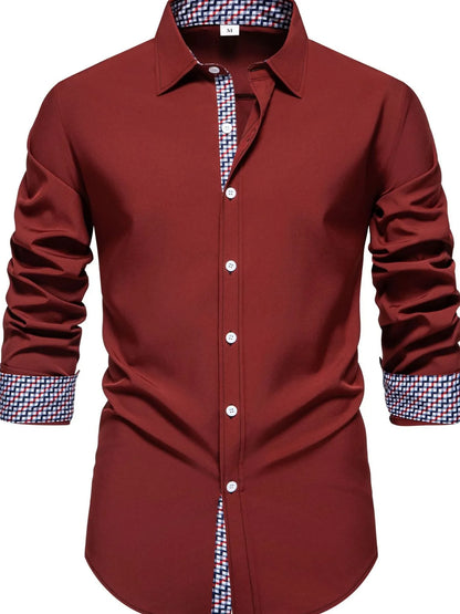 Men's Button-Down Shirt with Checkered Contrast Trim | DCDesigns