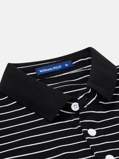 Men's Striped Short Sleeve Polo Shirt - Black