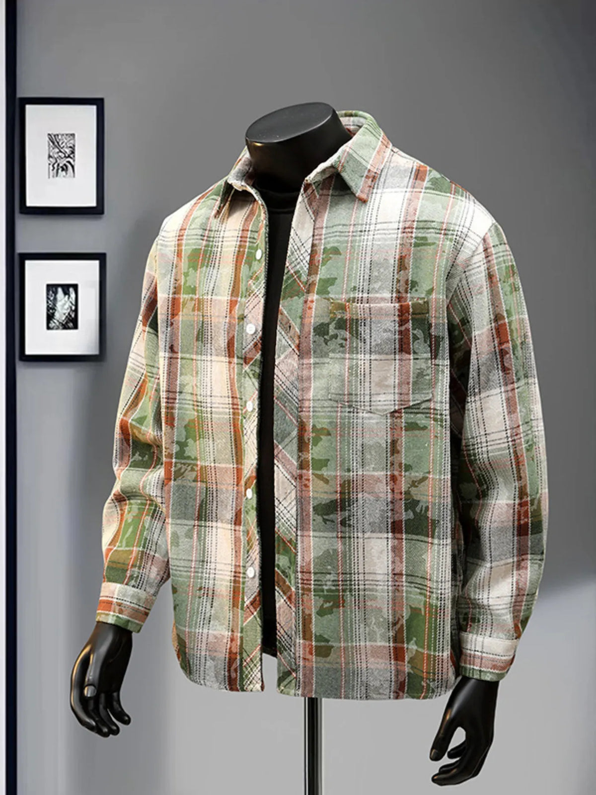 Men's Plaid Print Long Sleeve Shirt | DCDesigns