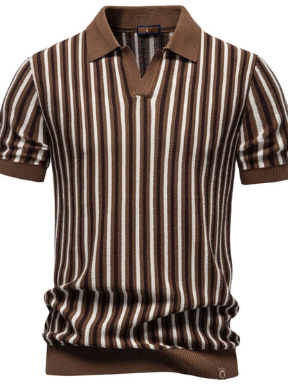 Men's Striped Short Sleeve Polo Shirt - Light Blue