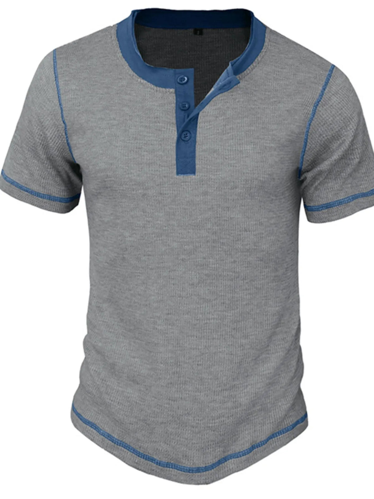 Men's Contrast Stitch Henley Polo Shirt - Peacock  Blue