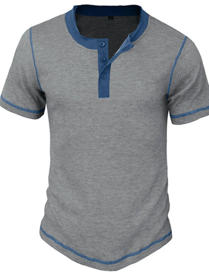Men's Contrast Stitch Henley Polo Shirt - Peacock  Blue