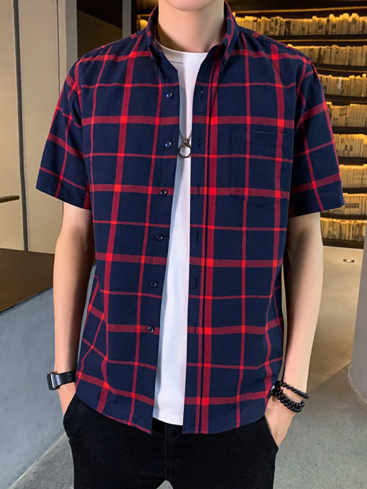 Men's Casual Plaid Short Sleeve Shirt | DCDesigns