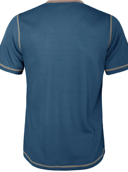 Men's Contrast Stitch Henley Polo Shirt - Peacock  Blue