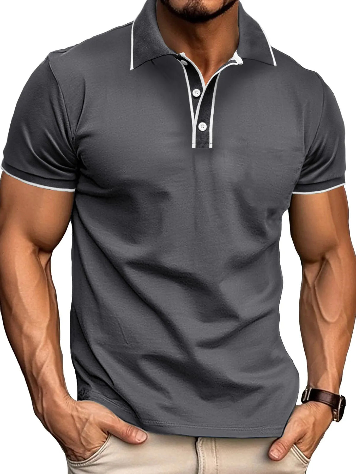 Men's Slim Fit Polo Shirt with Contrast Trim - Navy
