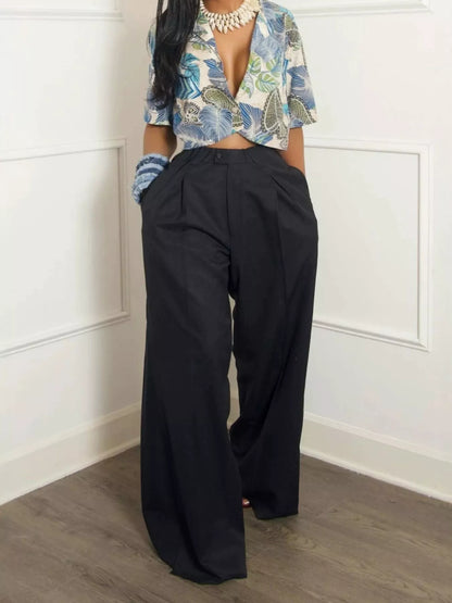Wide-Leg Pleated Pants - DCDesigns women’s fashion