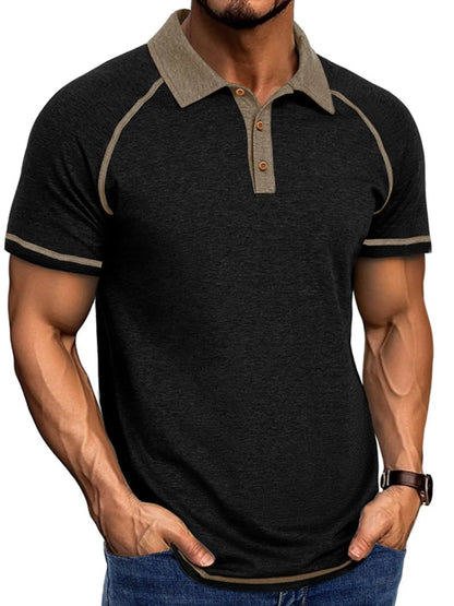 Men's Contrast Collar Short Sleeve Polo Shirt - Dark Gray