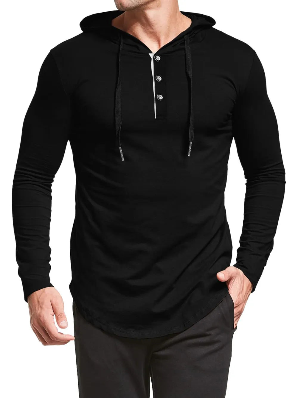 Men's Plus Size Drawstring Long Sleeve Hoodie - DCDesigns mens casual hoodie product view