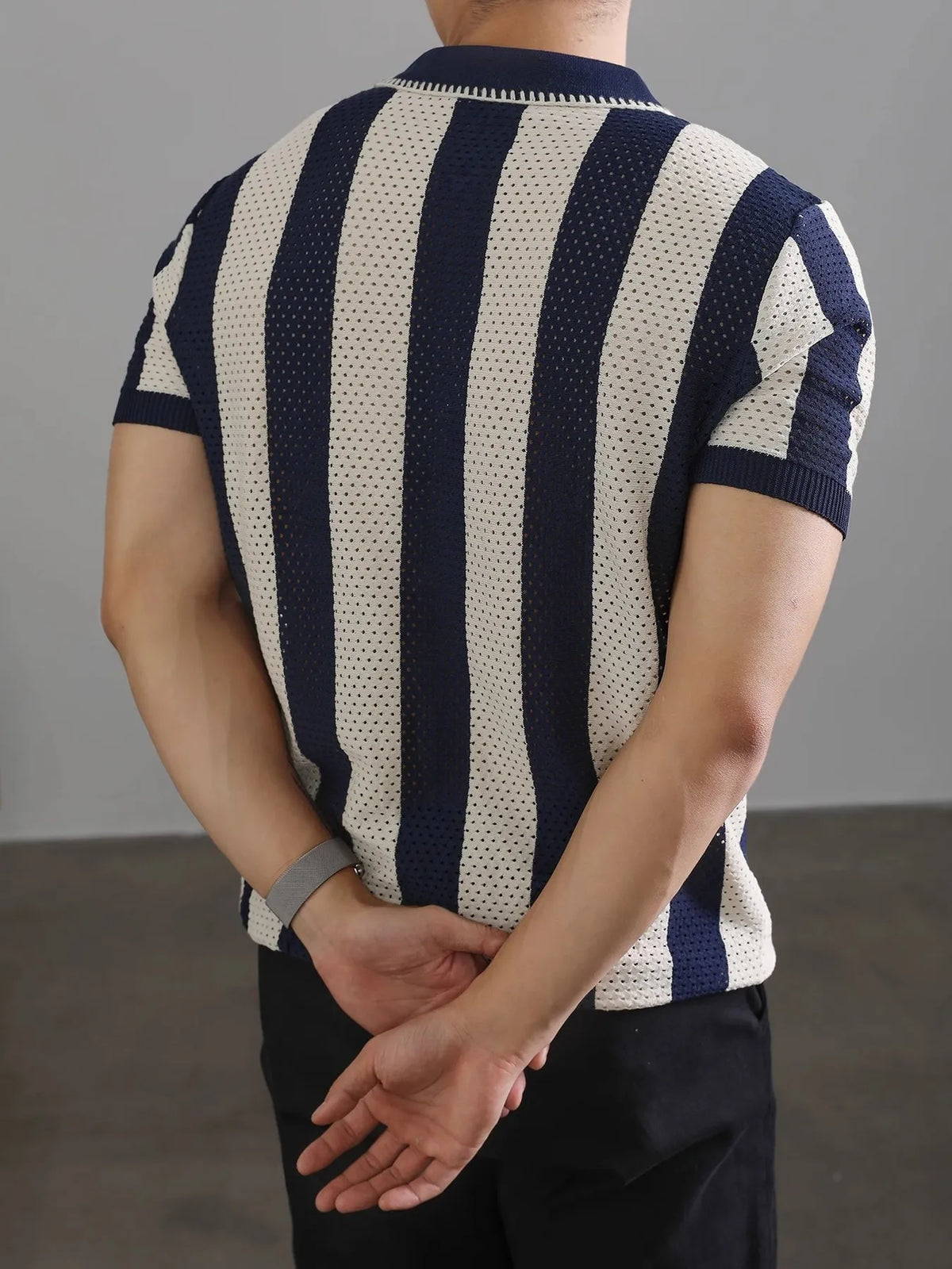 Men's Two-Tone Short Sleeve Polo Shirt - Black
