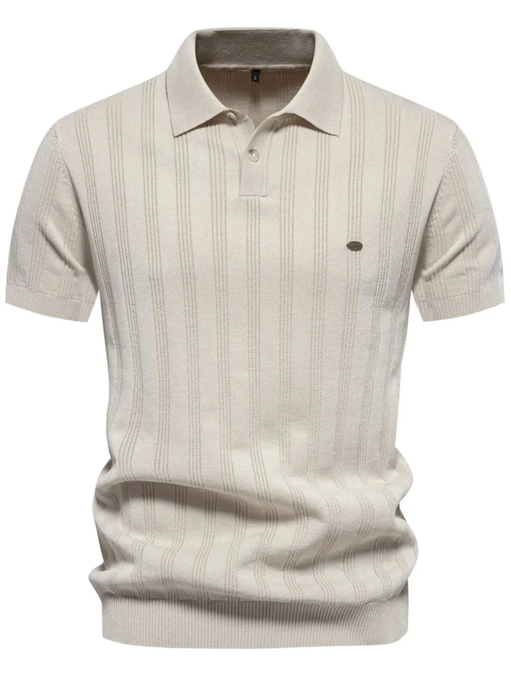 Men's Collared Neck Short Sleeve Knit Polo Shirt - Beige