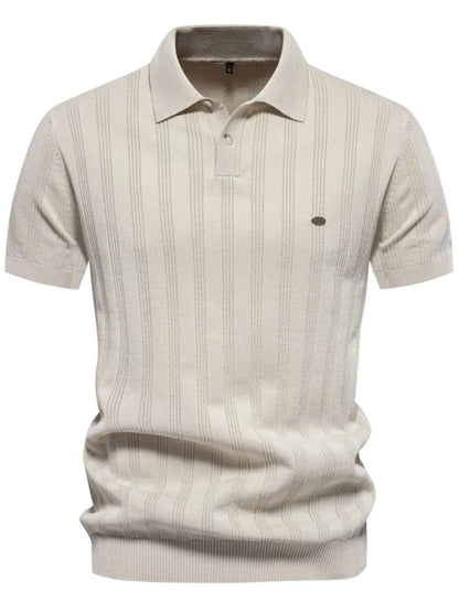 Men's Collared Neck Short Sleeve Knit Polo Shirt - Beige