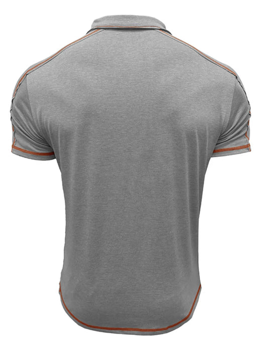 Men's Collared Neck Polo Shirt with Contrast Piping - Gray