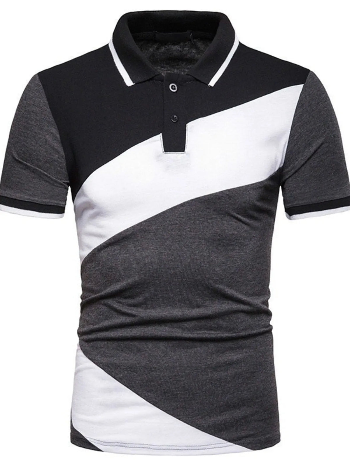 Men's Color Block Short Sleeve Polo Shirt - Dark Gray