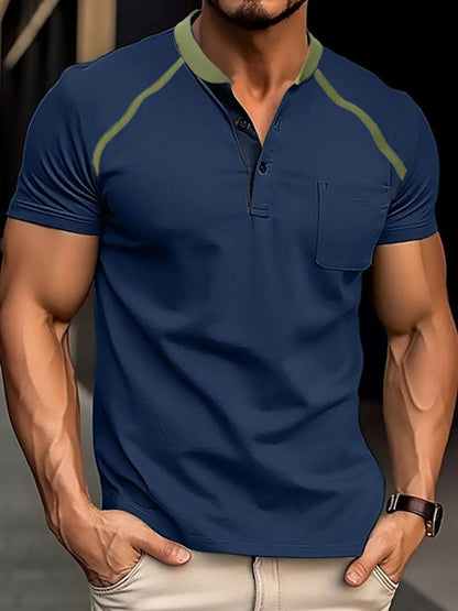 Men's Contrast Stitch Polo Shirt with Chest Pocket - Peacock  Blue