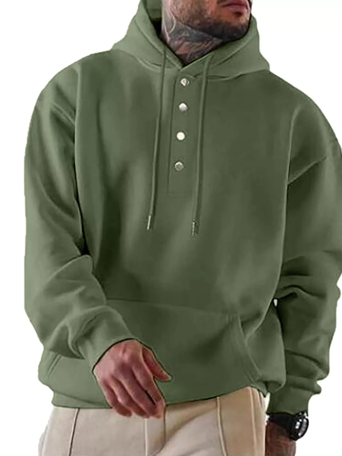 Men's Full Size Drawstring Kangaroo Pocket Hoodie Plus Size - DCDesigns mens casual hoodie product view
