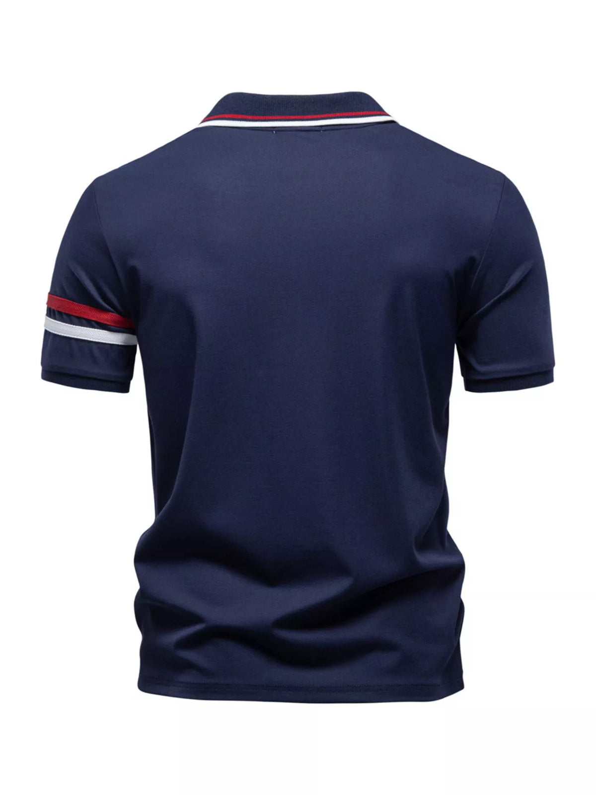 Men's Zippered Collar Polo with Stripe Detail - White