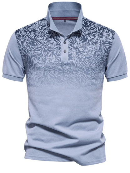 Men's Printed Collared Neck Short Sleeve Polo Shirt - Light Blue