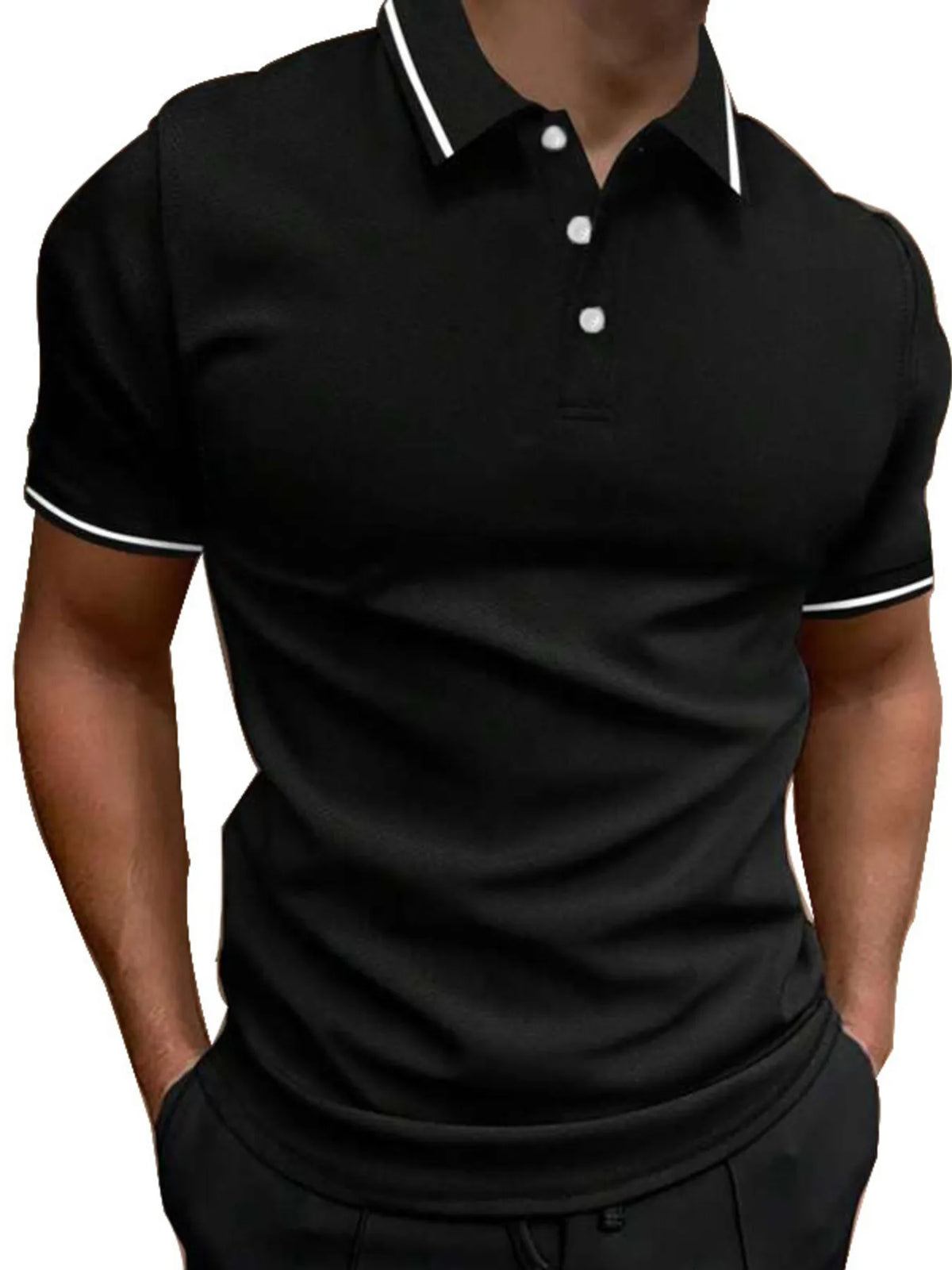Men's Button Detail Short Sleeve Polo Shirt - Black