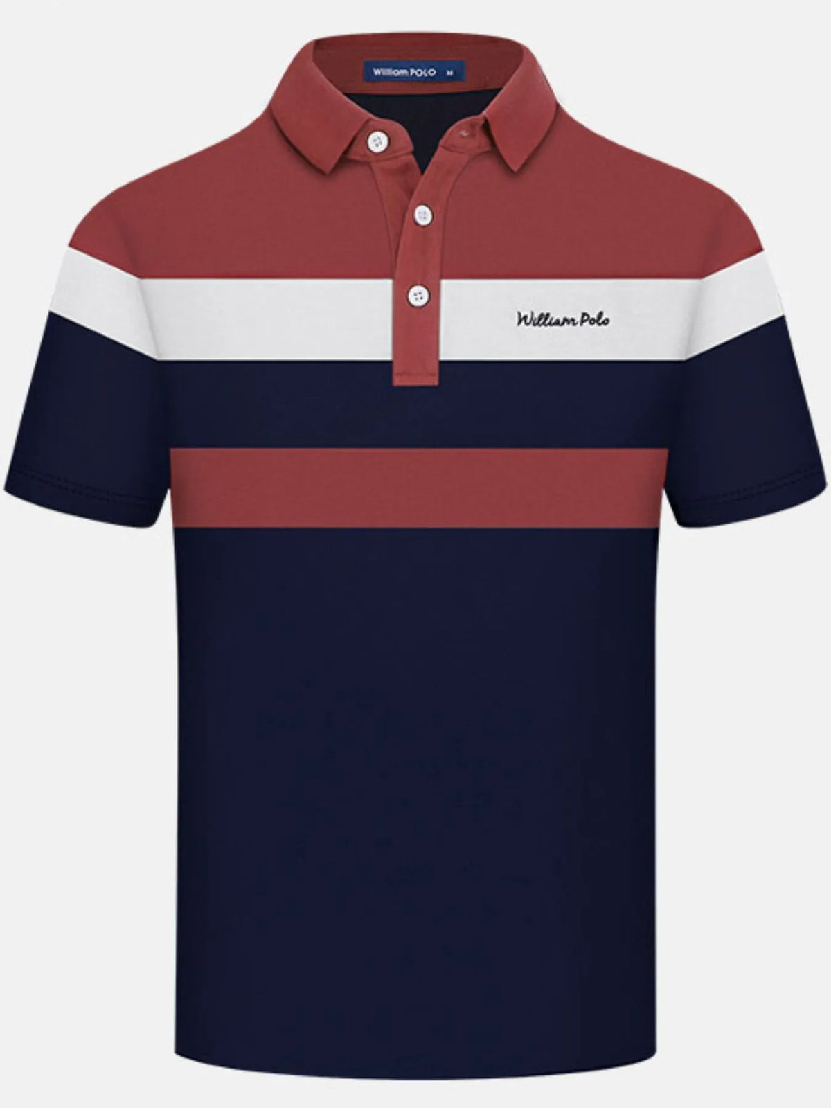 Men's Color Block Striped Short Sleeve Polo Shirt - Burgundy