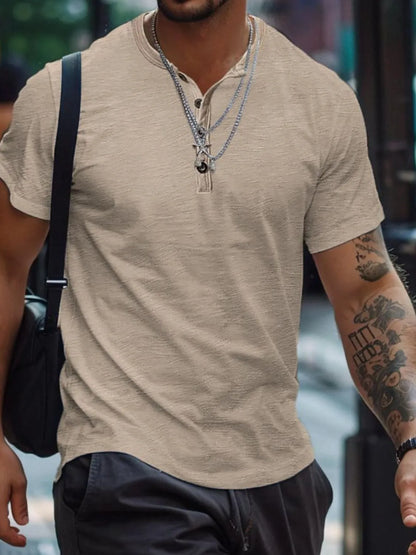 Men's Button Henley Collar Polo Shirt - White