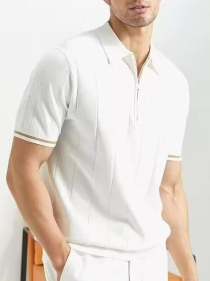 Men's Modern Fit Zip-Up Polo Shirt - White