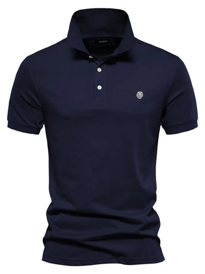 Men's Embroidered Collared Short Sleeve Polo Shirt - Peacock  Blue
