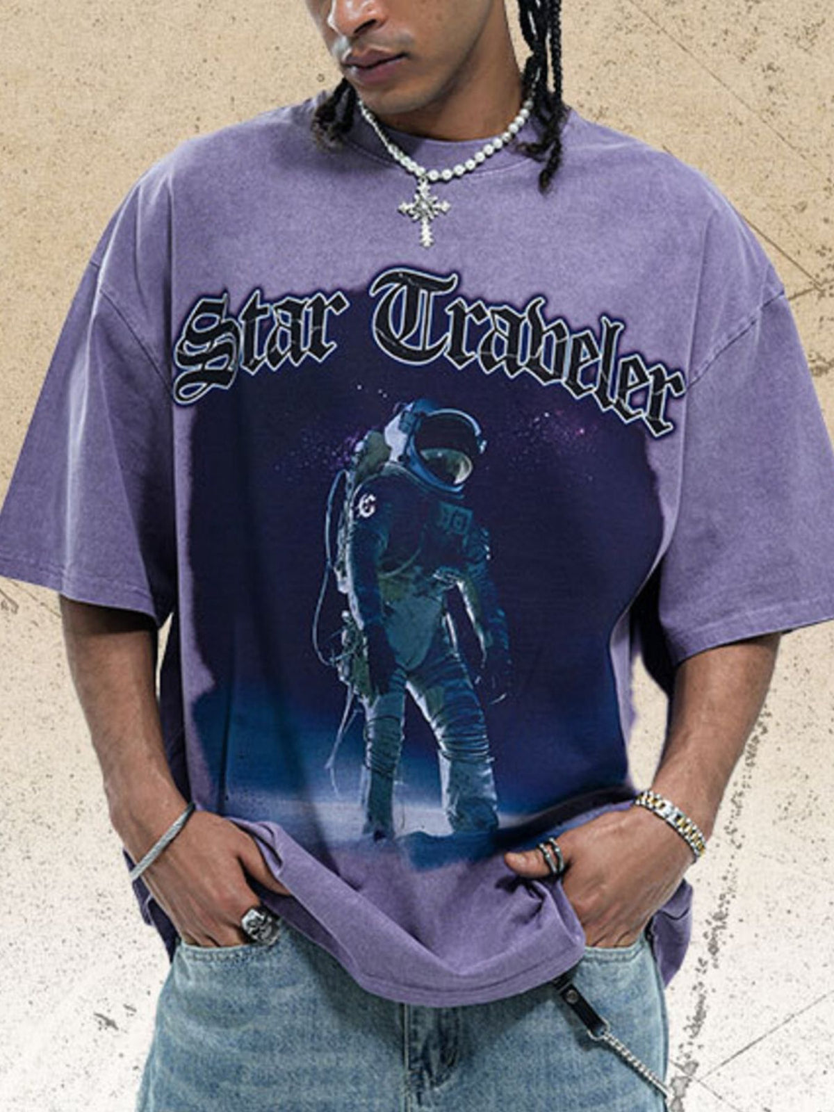 Men's Star Traveler Graphic Oversized T-Shirt – men's bold Y2K streetwear graphic tee, product image 4