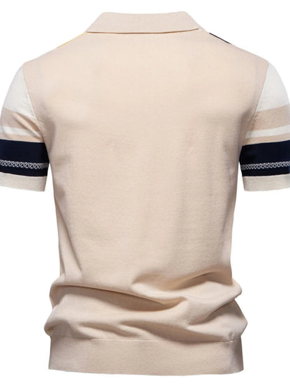 Men's Contrast Striped Knit Polo Shirt - Khaki