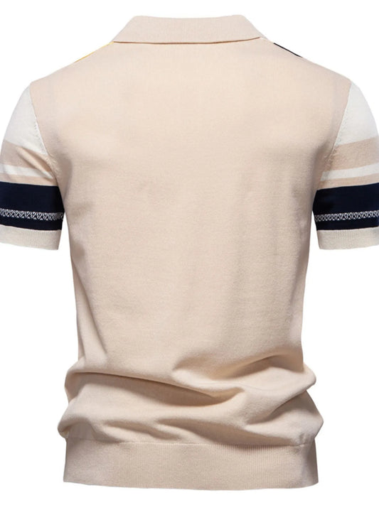 Men's Contrast Striped Knit Polo Shirt - Khaki