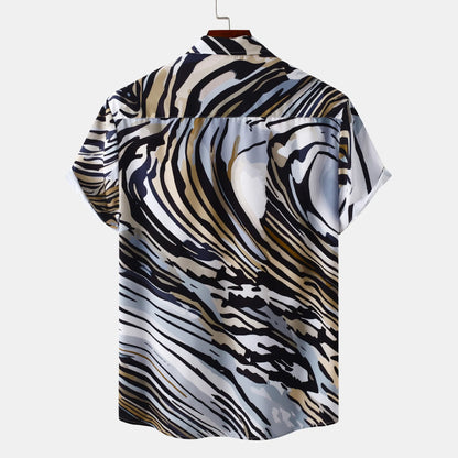 Men's Abstract Tiger Print Short Sleeve Button-Up Shirt | DCDesigns