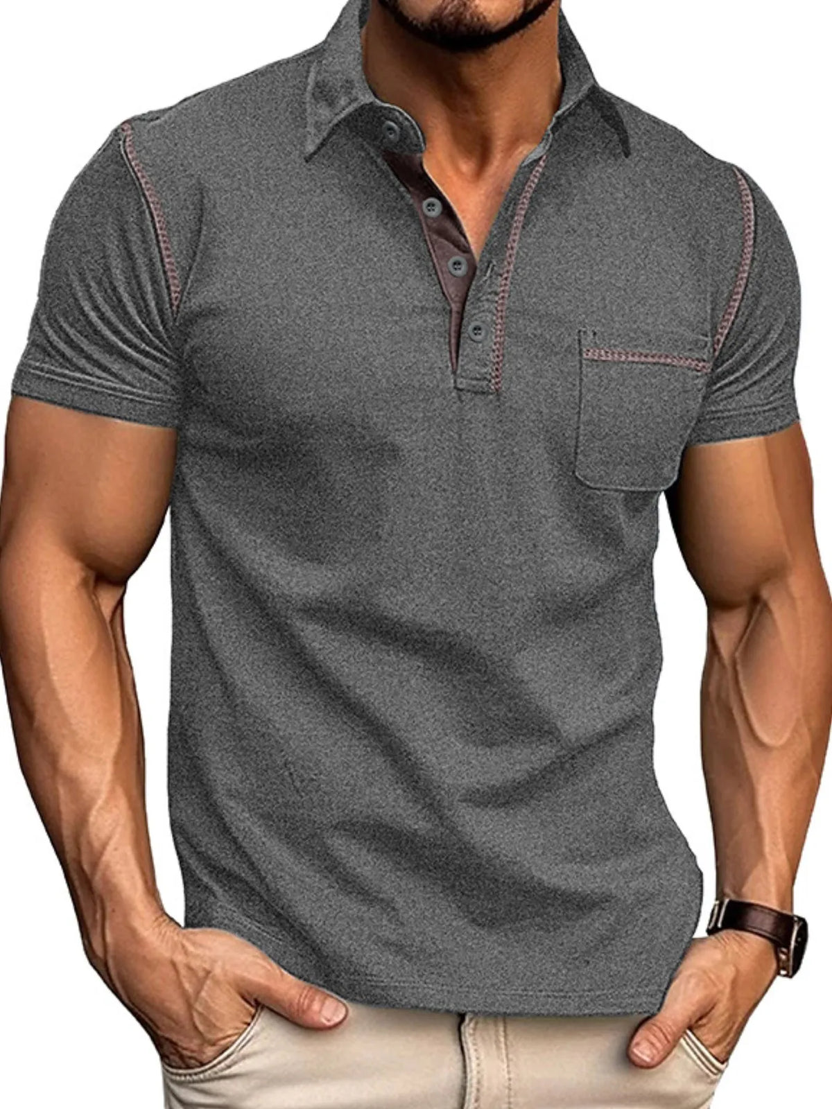 Men's Classic Polo Shirt with Contrast Stitching - White