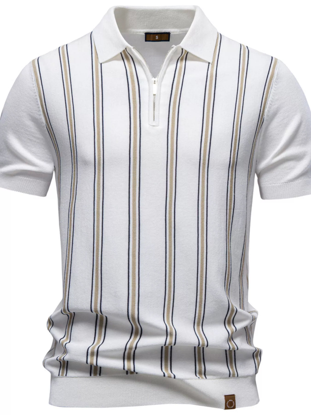 Men's Striped Short Sleeve Polo Shirt - White