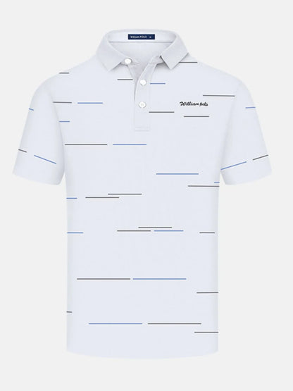 Men's Short Sleeve Collared Neck Striped Polo Shirt - White
