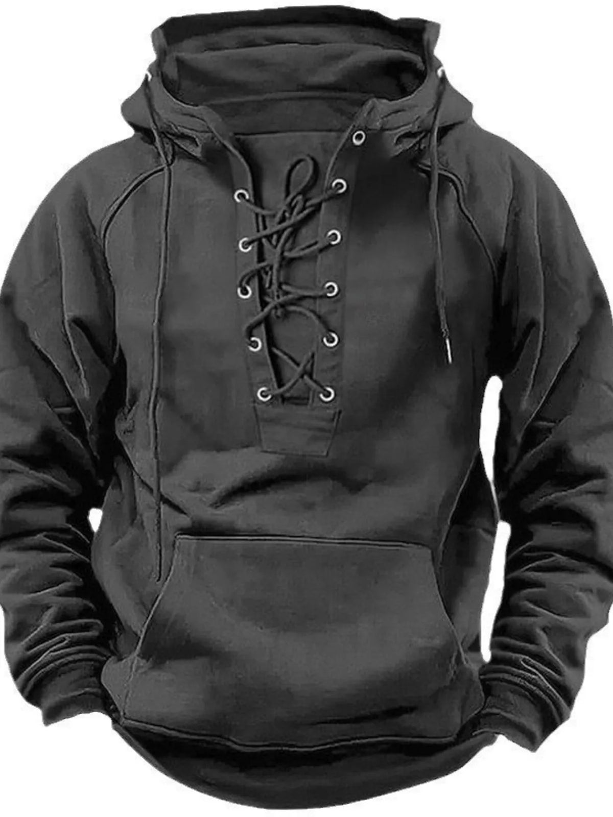 Men's Full Size Lace Up Front Raglan Sleeve Hoodie Plus Size - DCDesigns mens casual hoodie product view