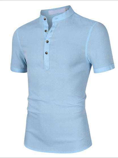 Men's Collar Neck Short Sleeve Polo Shirt - Light Blue