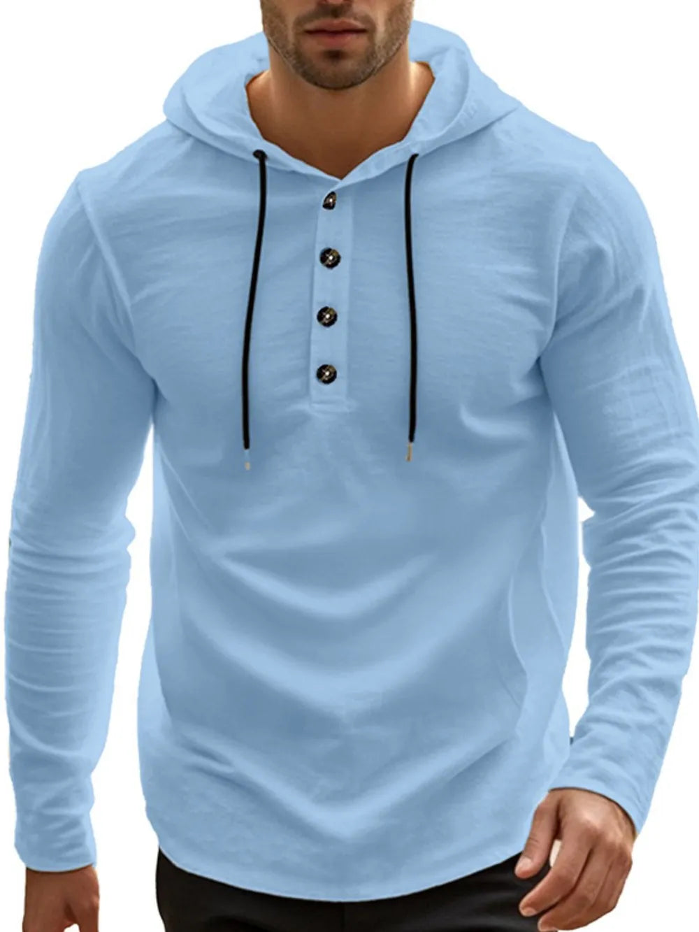 Men's Full Size Drawstring Button Detail Long Sleeve Hoodie Plus Size - DCDesigns mens casual hoodie product view