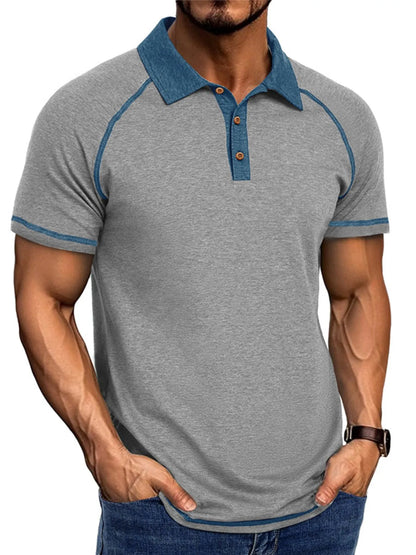 Men's Contrast Collar Short Sleeve Polo Shirt - Dark Gray